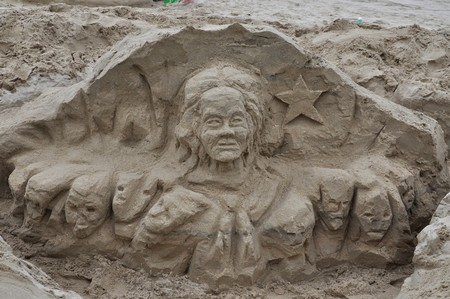 Unique sand sculptures on the beach in Da Nang